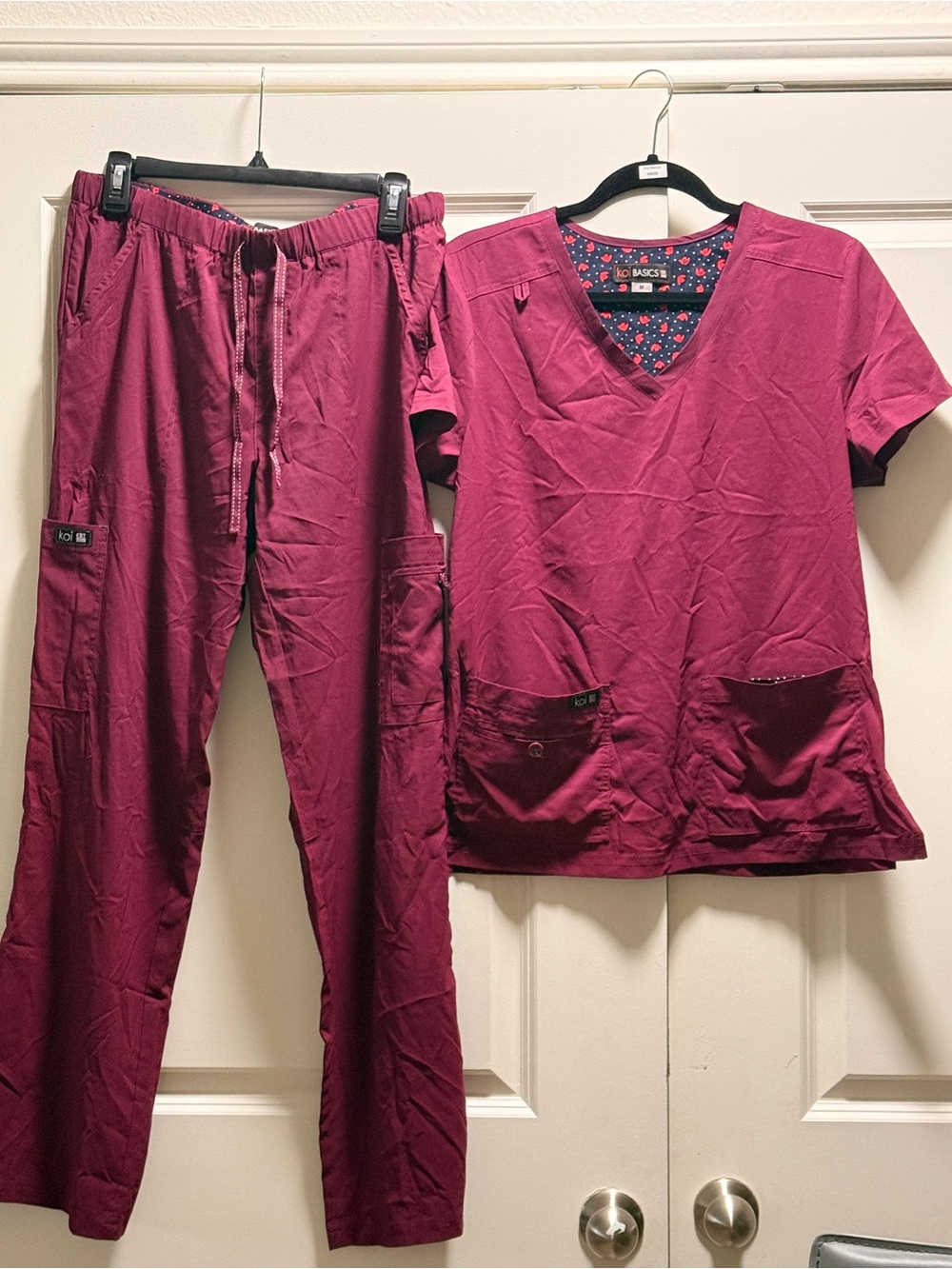 KOI Classics Women's V-Neck Scrub Set - Berry